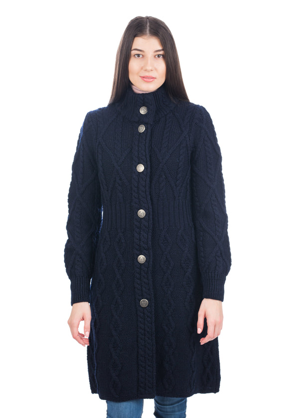 Aran Cable Knit Coat | Navy