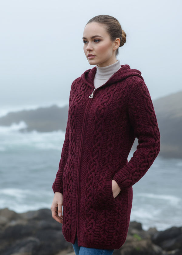 Celtic Aran Jacket | Raspberry