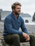 Men's Aran Shawl Neck Sweater | 100% Merino Wool | Denim Marl