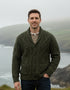 Men's Army Green Aran Shawl Collar Cardigan | 100% Merino Wool