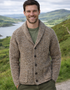 Men's Fisherman Rib Shawl Cardigan | Brown Donegal Wool