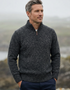 Men’s Flecked Merino Wool Quarter-Zip Fisherman Sweater | Charcoal - Clearance