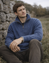Men's Lambswool Quarter Zip Sweater - Blue Stone | IrelandsEye Knitwear