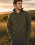 Men's Lambswool Quarter Zip Sweater - Green Marl | IrelandsEye Knitwear