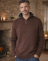 Men's Lambswool Quarter Zip Sweater - Pebble Marl | IrelandsEye Knitwear
