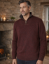 Men's Lambswool Quarter Zip Sweater | Claret Red | Irelands Eye Knitwear