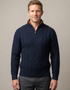 Men's Merino Wool Aran Half Zip Sweater | Navy