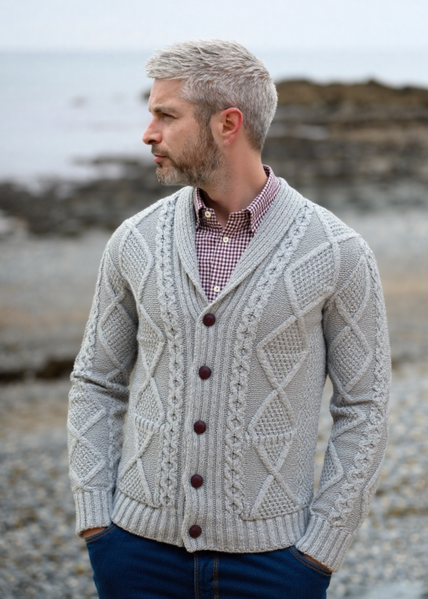 Men's Shawl Button Cardigan | Silver