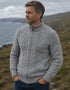 Mens Full Zip Merino Wool Aran Cardigan | Charcoal Marl - Clearance