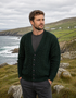 Mens Merino Wool V Aran Cardigan - Green