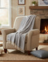 Merino Wool Cashmere Throw Pale Grey & Cream Herringbone
