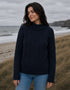 Merino Wool Cowl Neck Aran Sweater | Ocean - Clearance