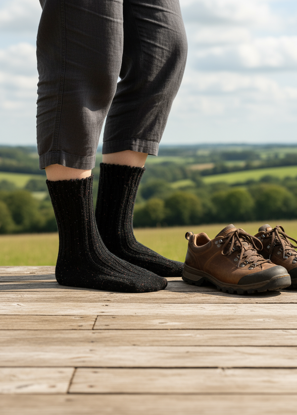 Black Irish Wool Neppy Socks | Large