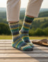 Soft Merino Wool Fair Isle Socks  | Grey Green Blue Yellow