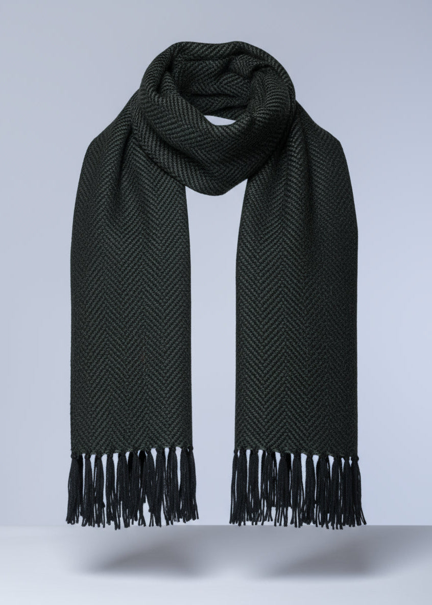 Mucros Alpaca Scarf | Green Herringbone