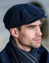 Mucros Driving Cap | Premium Charcoal Blue Check Wool Flat Cap