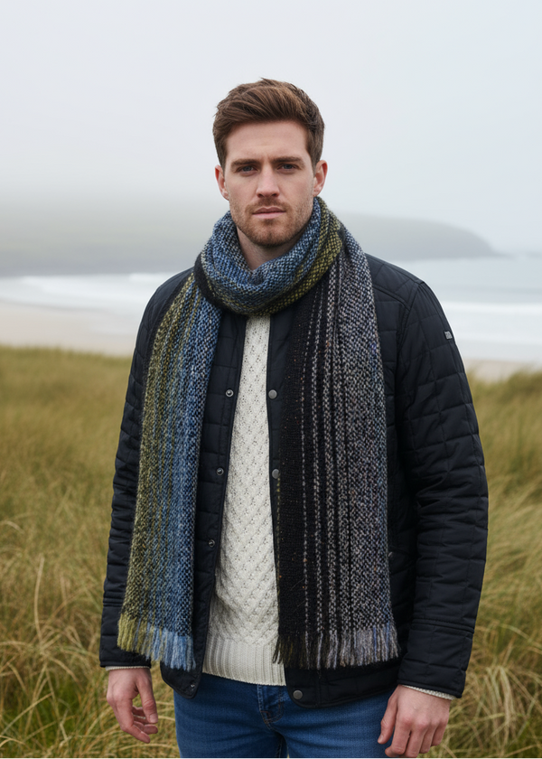 Mucros Islander Scarf | Green Blue Charcoal
