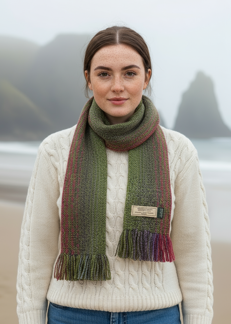 Mucros Skellig Scarf | Green Pink Mix