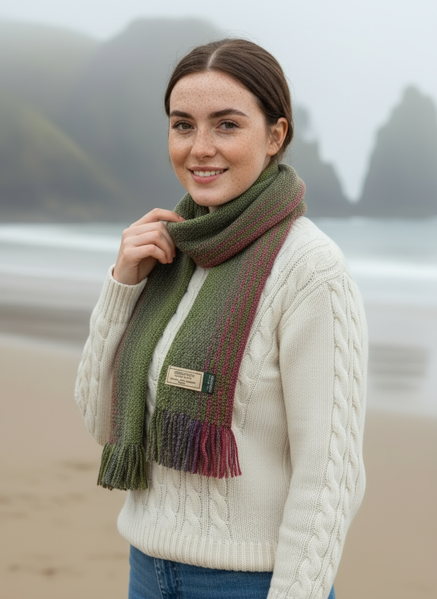 Mucros Skellig Scarf | Green Pink Mix