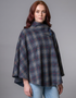 Poncho en tweed de laine Mucros | Motif chevrons à carreaux anthracite