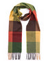 John Hanly Merino Scarf | Yellow Green Brown Block Check
