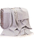 Merino Wool Cashmere Throw Pale Grey & Cream Herringbone