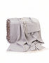 Merino Wool Cashmere Throw Pale Grey & Cream Herringbone