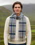 John Hanly Merino Scarf | Grey Blue Check