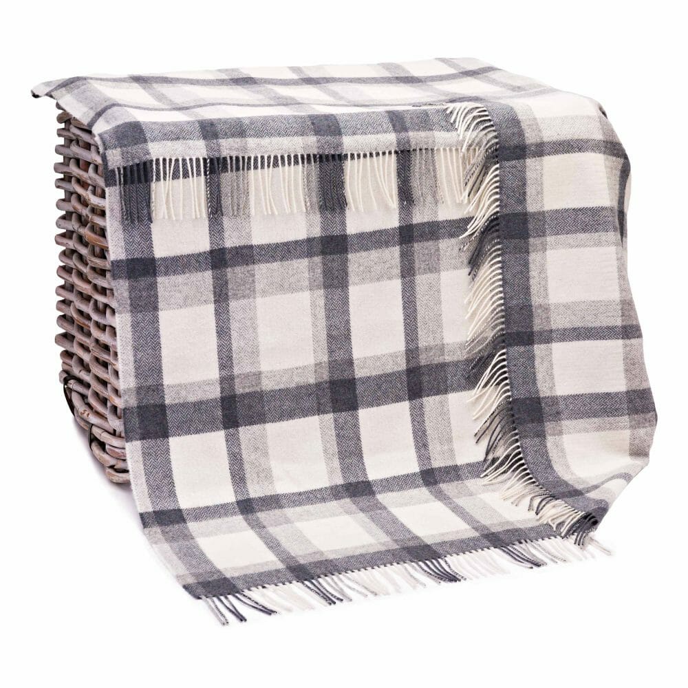 John Hanly Large Lambswool Throw Grey Ecru