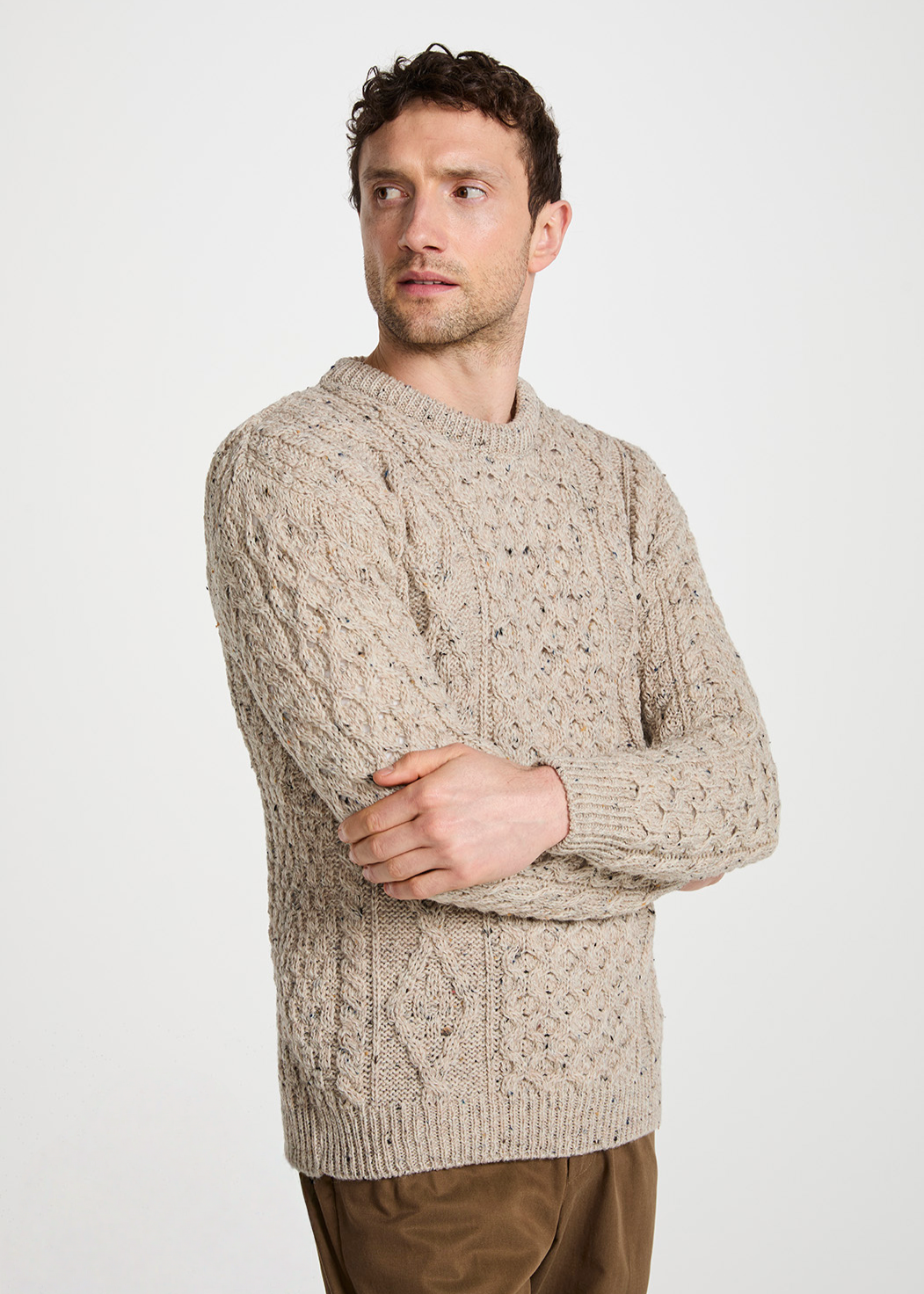 Aran Wool Sweater | Flecked Oatmeal