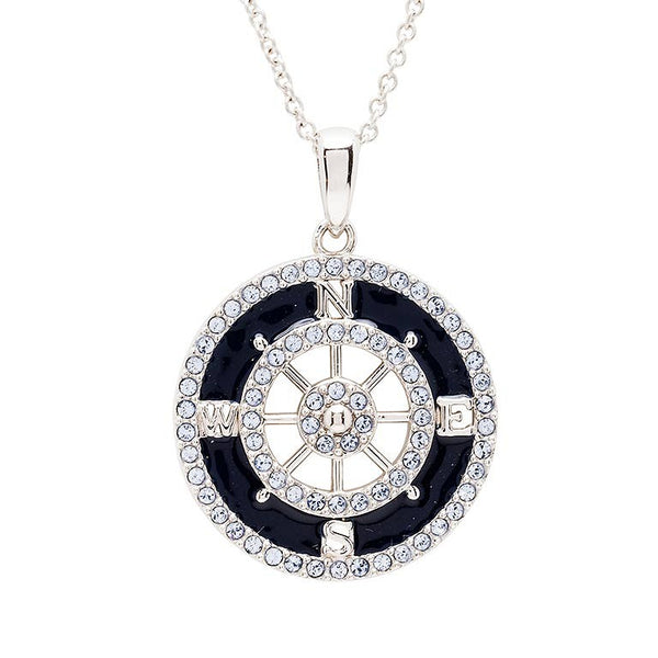 Sterling Silver Blue Enamel Compass Necklace