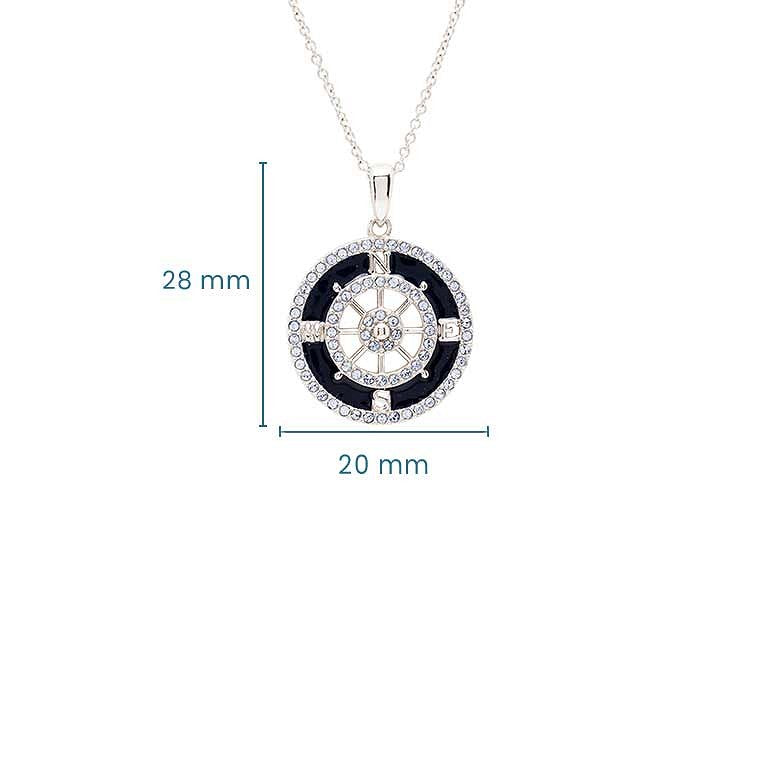 Sterling Silver Blue Enamel Compass Necklace