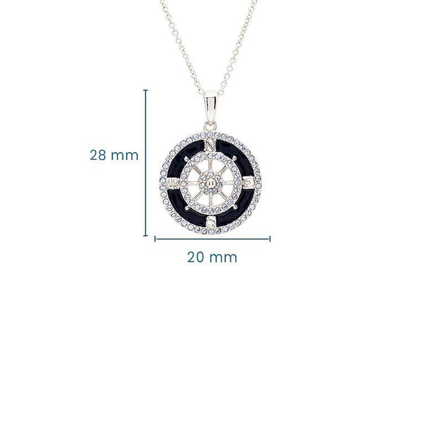 Sterling Silver Blue Enamel Compass Necklace