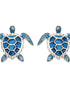 Stud Turtle Earrings With Blue Swarovski® Crystals