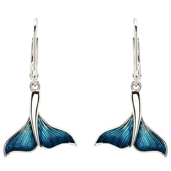 Sterling Silver Blue Enamel Whale Tail Earrings