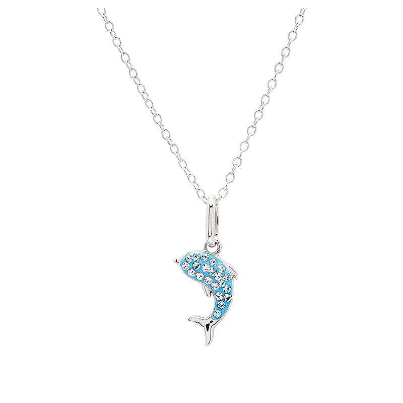Sterling Silver Aqua Crystal Dolphin Mini Necklace