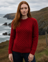 Women's Slim-Fit Aran Sweater - 100% Merino Wool | Red