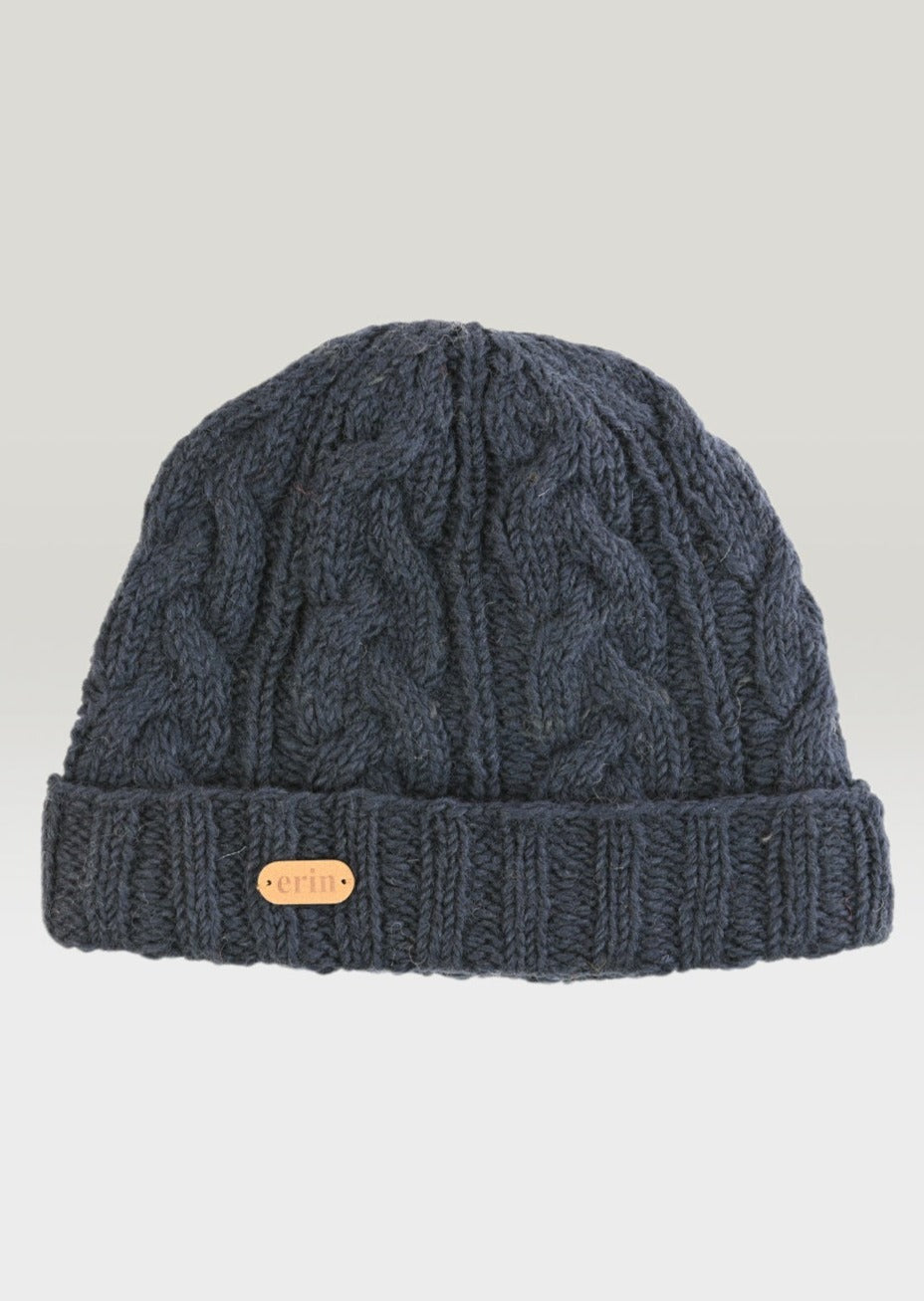 Aran Cable Turnup Hat Navy