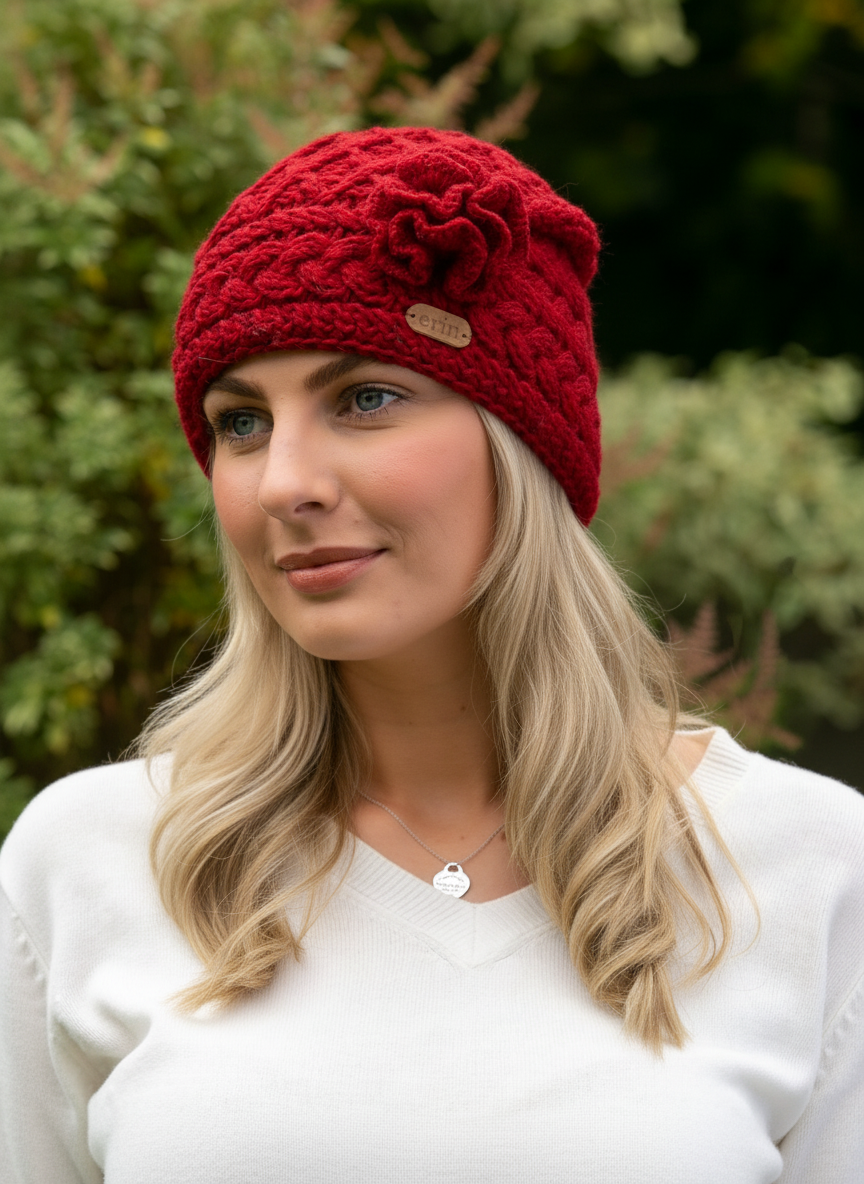 Erin Aran Trellis Flower Hat | Red