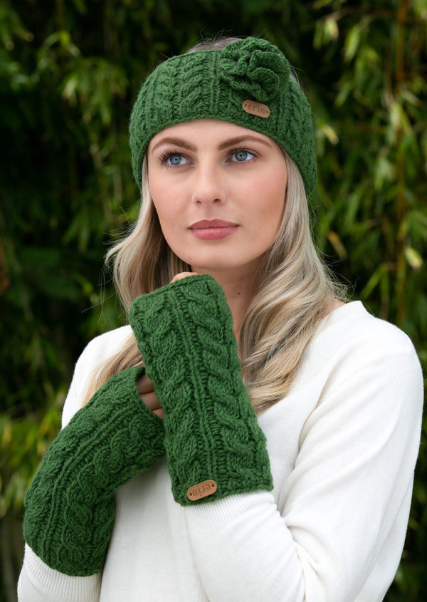 Aran Cable Handwarmers - Green