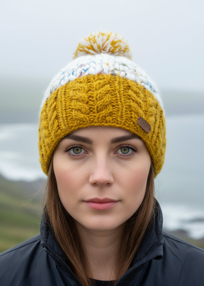 Wool Bobble Flecked Yellow Hat