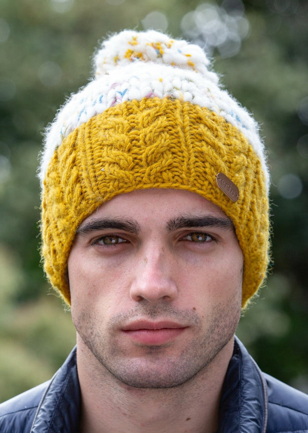 Wool Bobble Flecked Yellow Hat