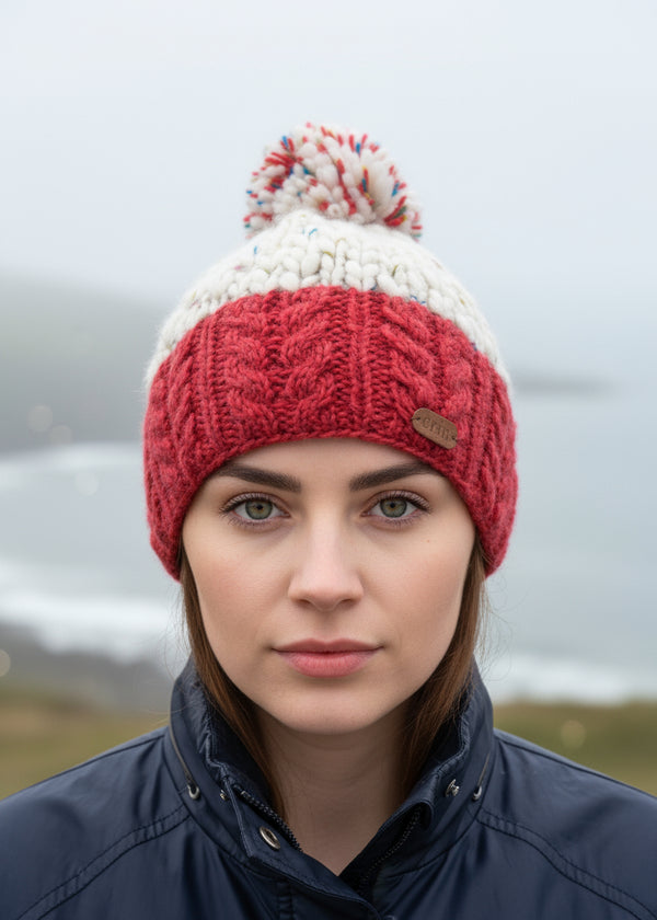 Wool Bobble Flecked Raspberry Hat