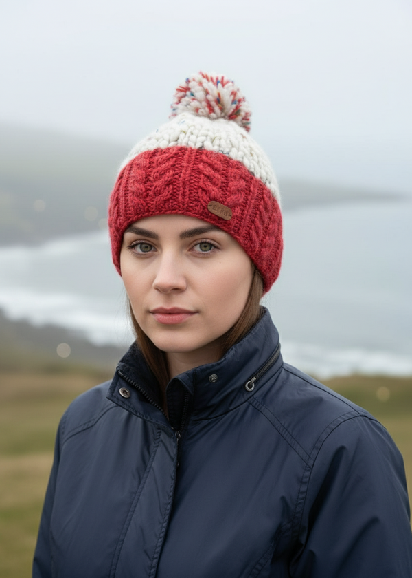 Erin Wool Bobble Flecked Raspberry Hat