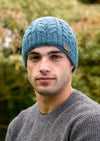 Aran Denim Blue Cable Pullon Hat