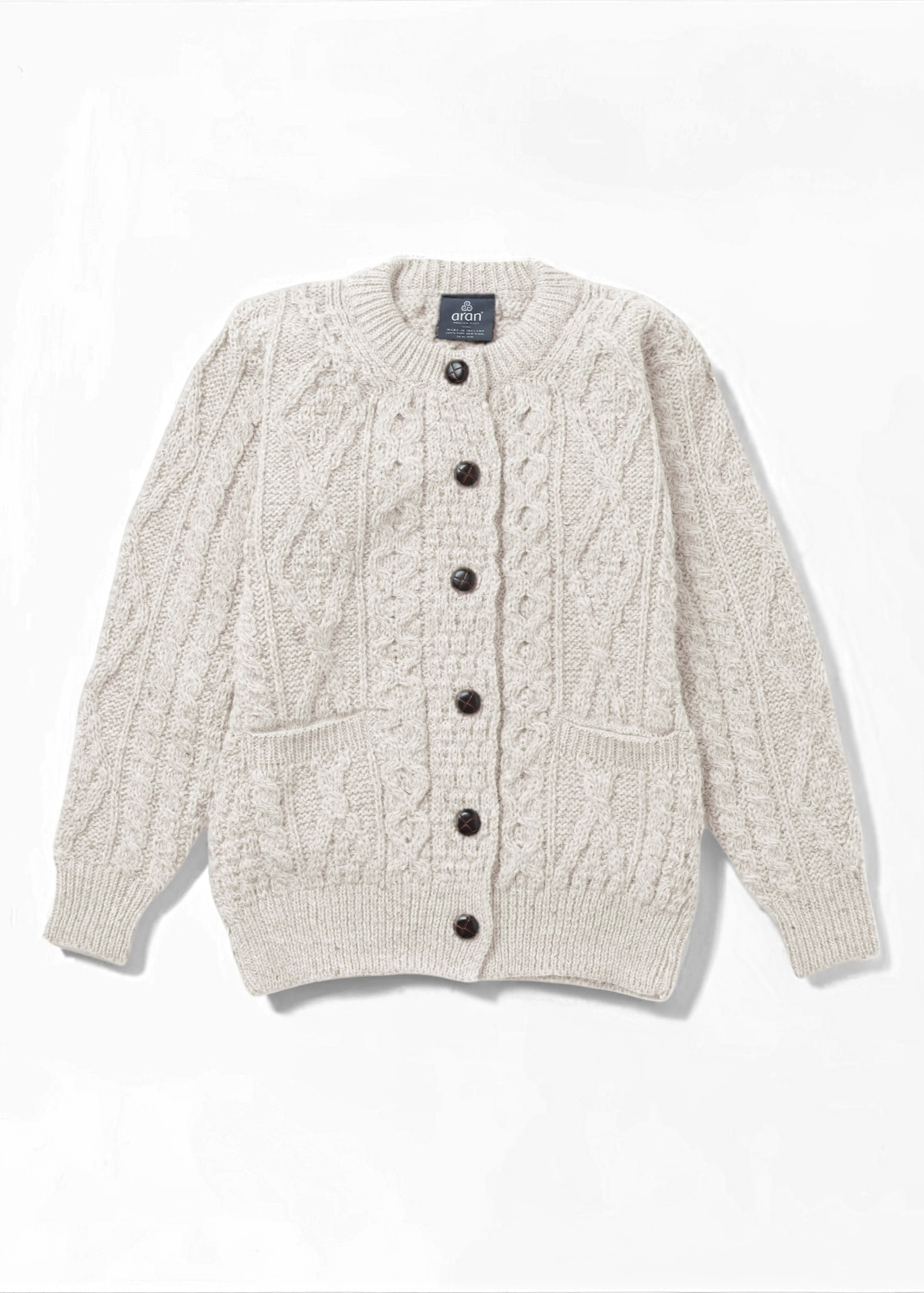Ladies Aran Cardigan | Flecked Cream