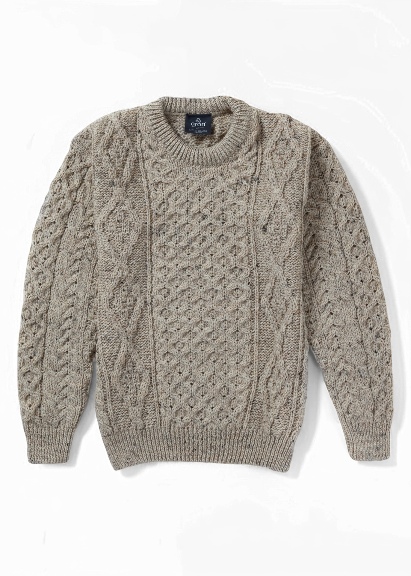 Unisex Aran Wool Sweater | Flecked Oatmeal