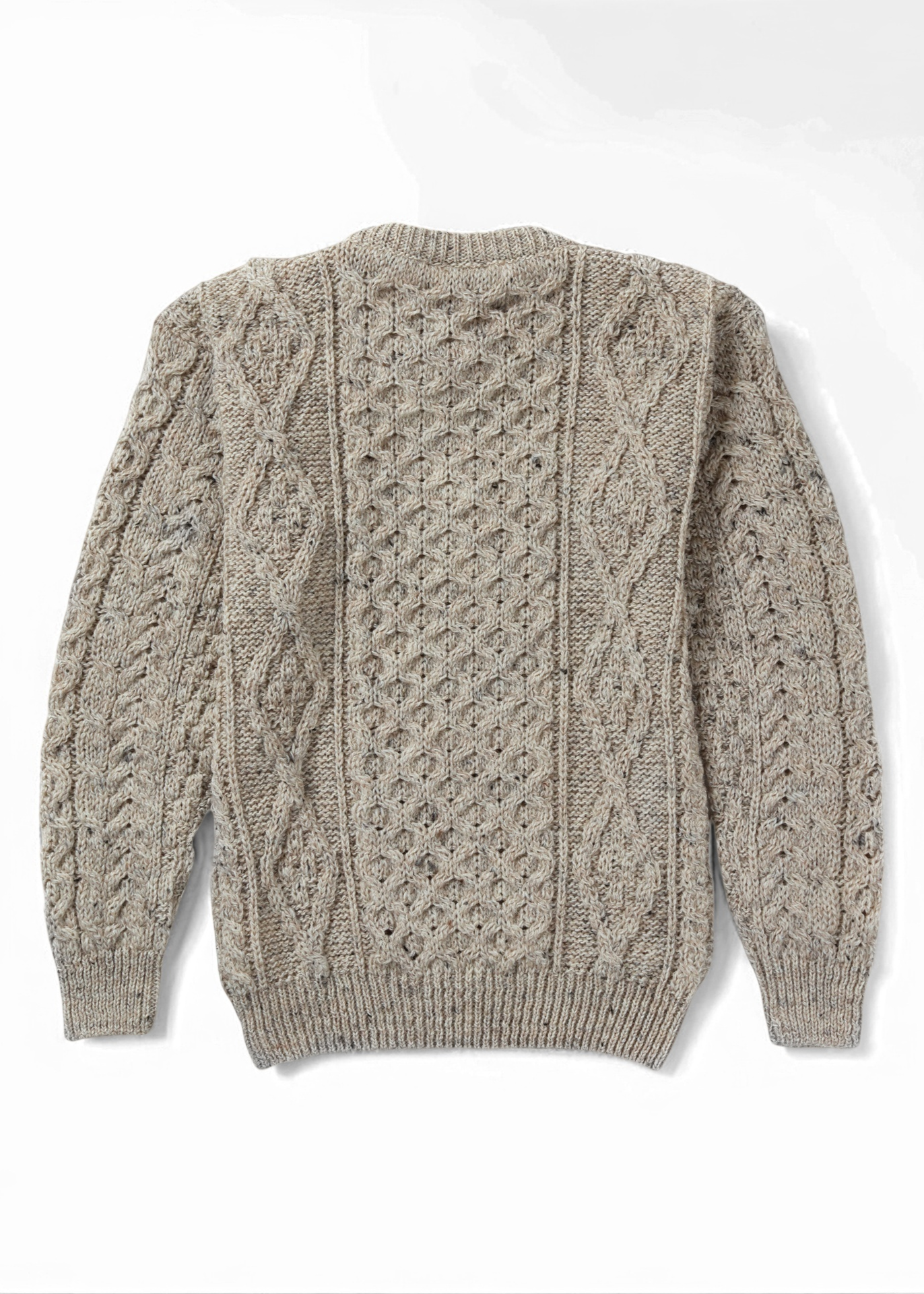 Unisex Aran Wool Sweater | Flecked Oatmeal