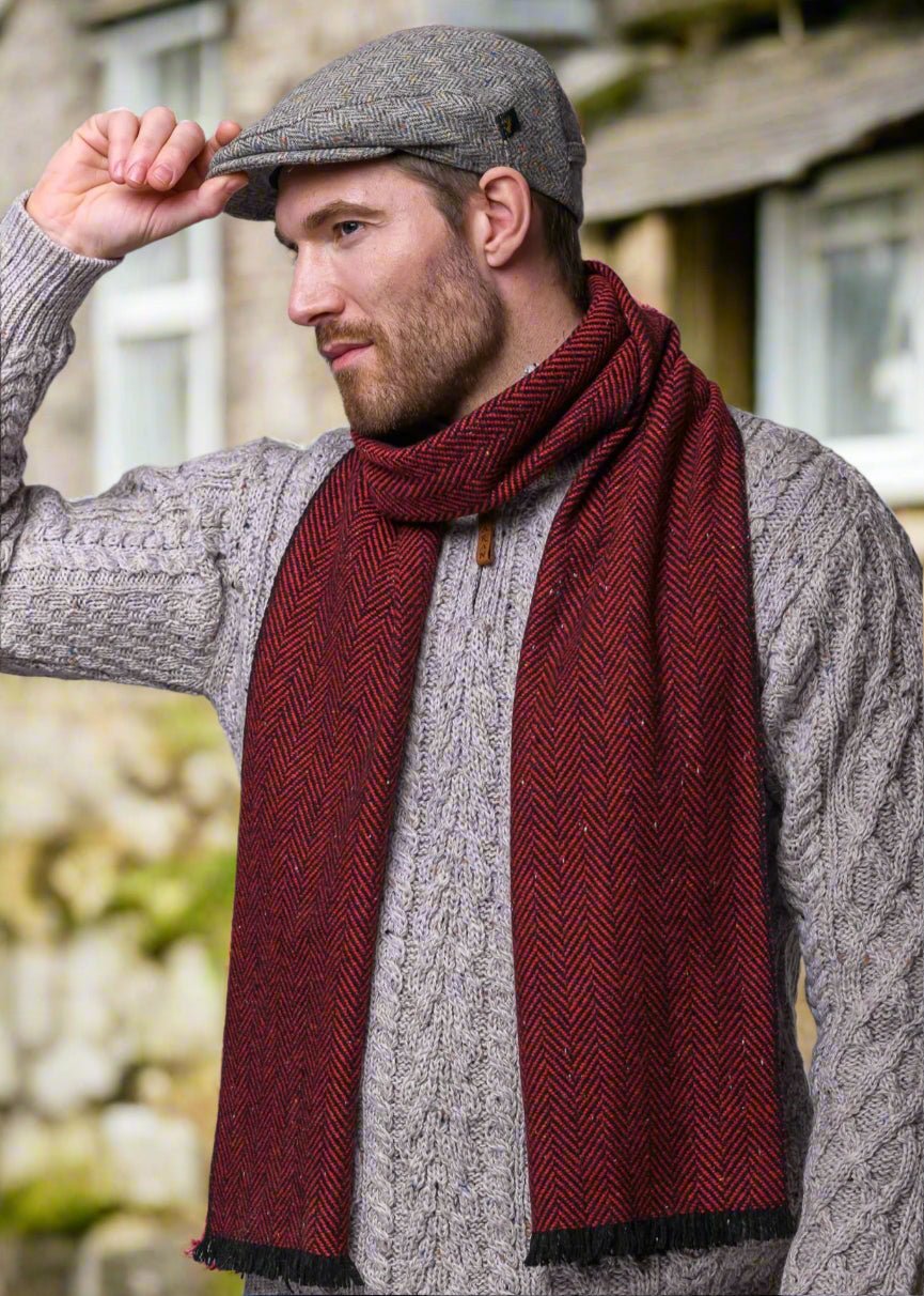 Mucros Donegal Scarf | Red Herringbone