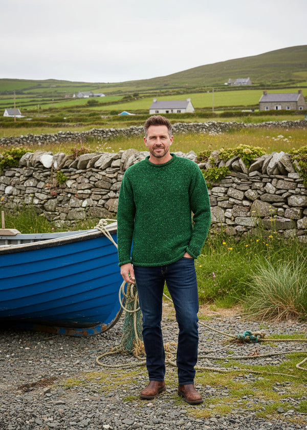 Donegal Roll Neck Fisherman Sweater | Green